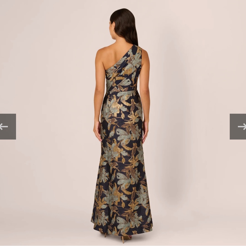 Adrianna Papell One-Shoulder Jacquard Evening Gown - Picture 2 of 10